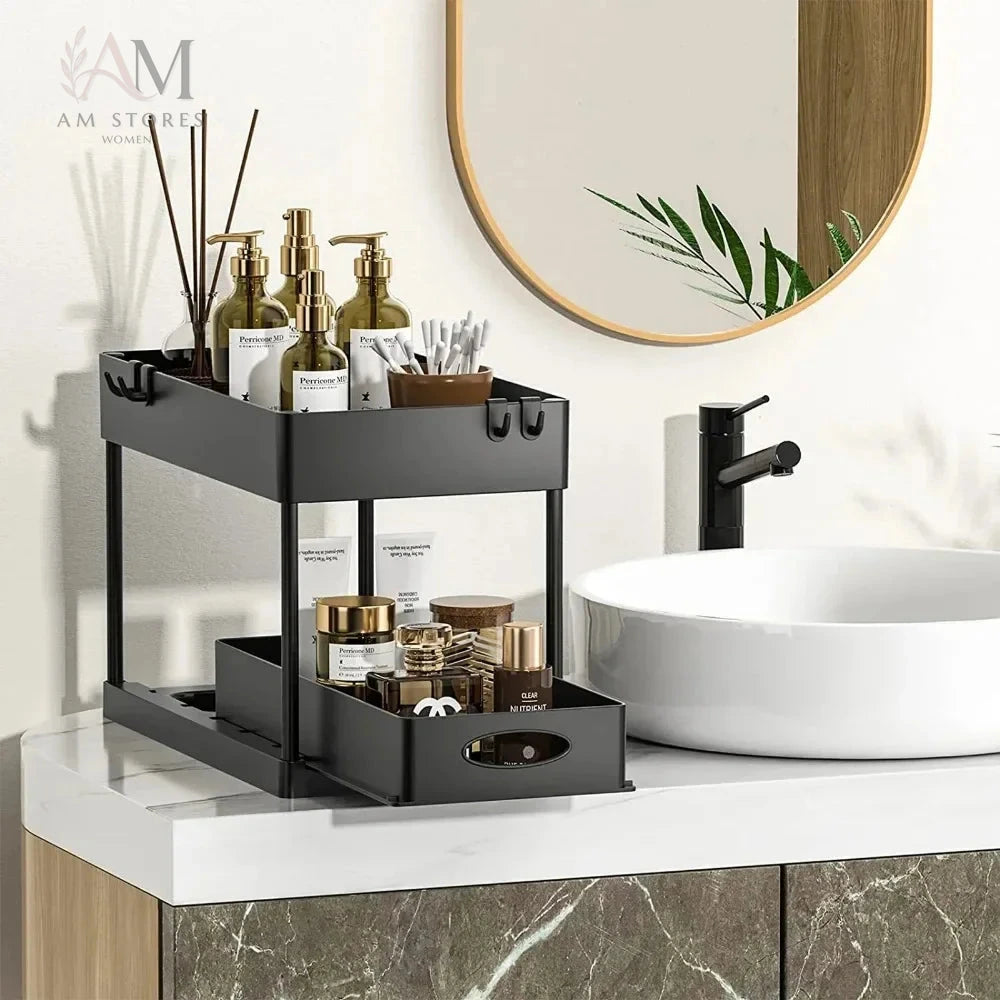 2-Tier Sliding Under-Sink Organizer with Hooks