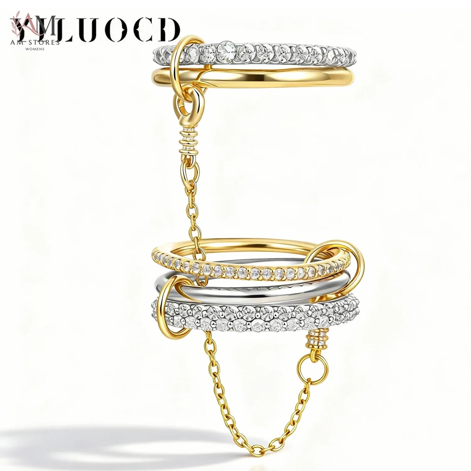 5-Piece Gold-Plated Cubic Zirconia Interlocking Ring Set - view 1