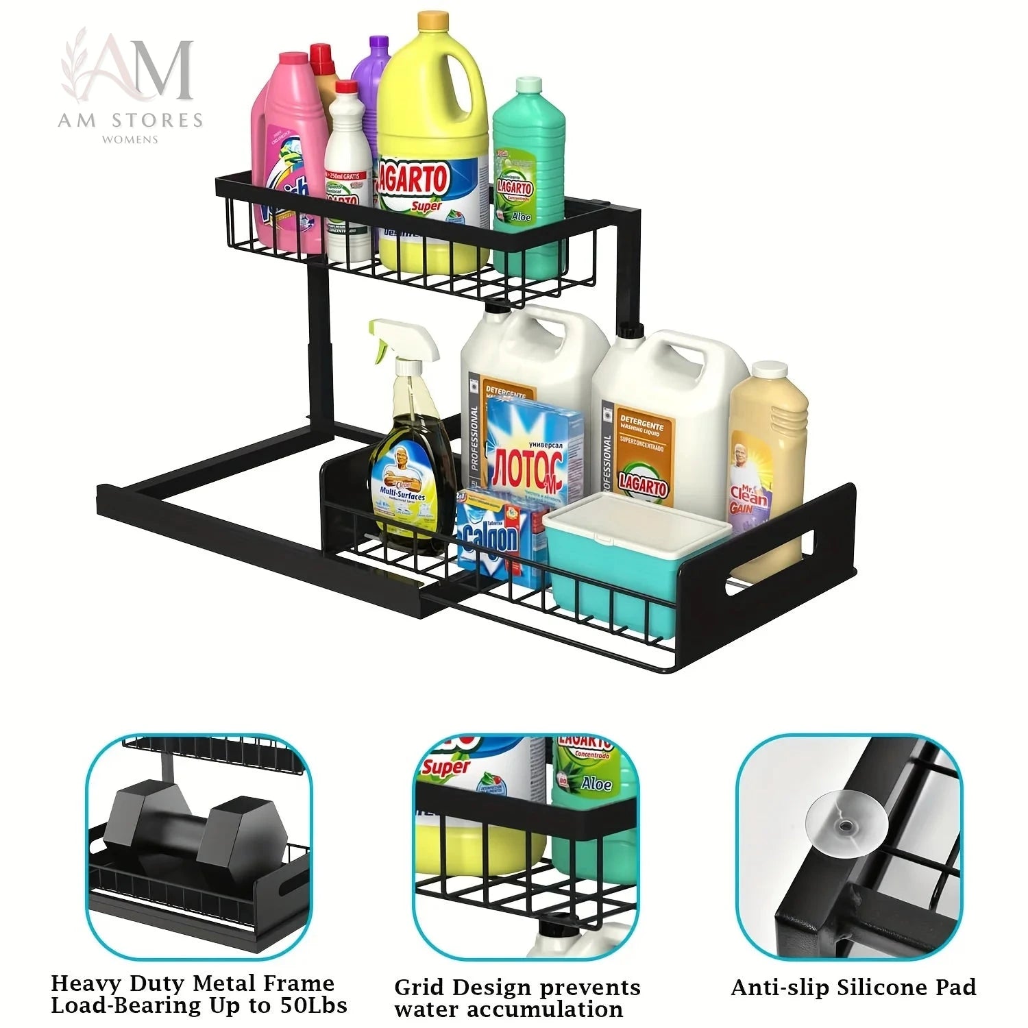 2-Tier Pull-Out Under-Sink Cabinet Organizer