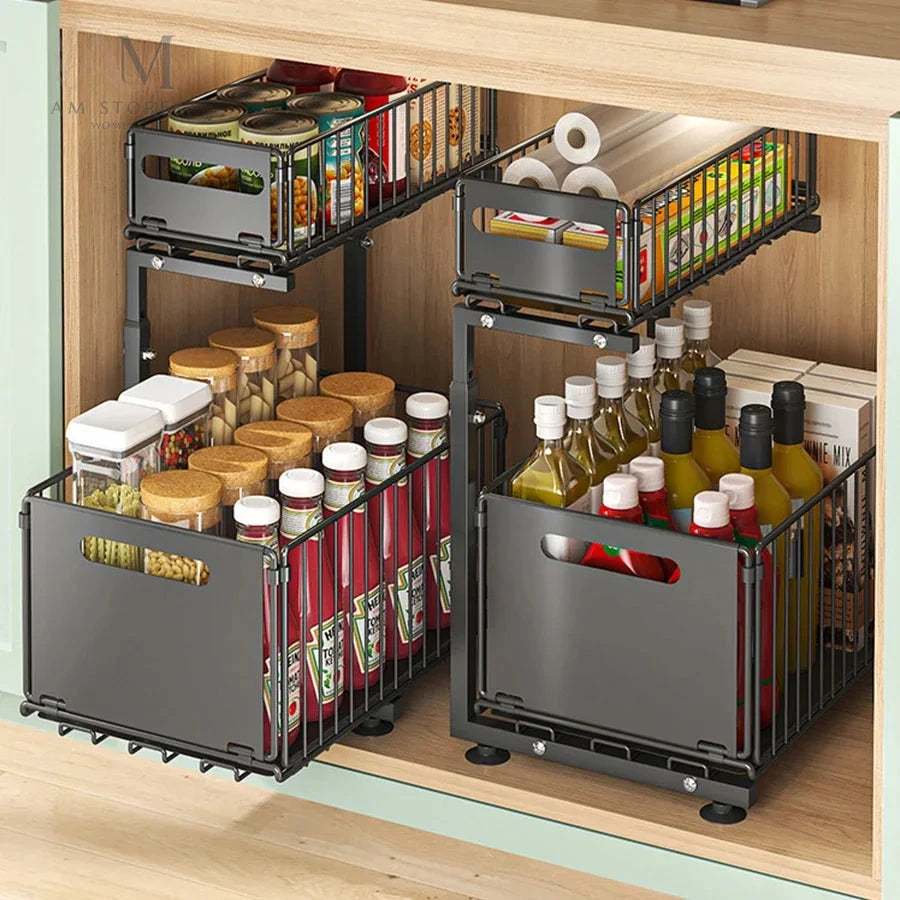 Adjustable 2-Tier Pull-Out Under-Sink Organizer