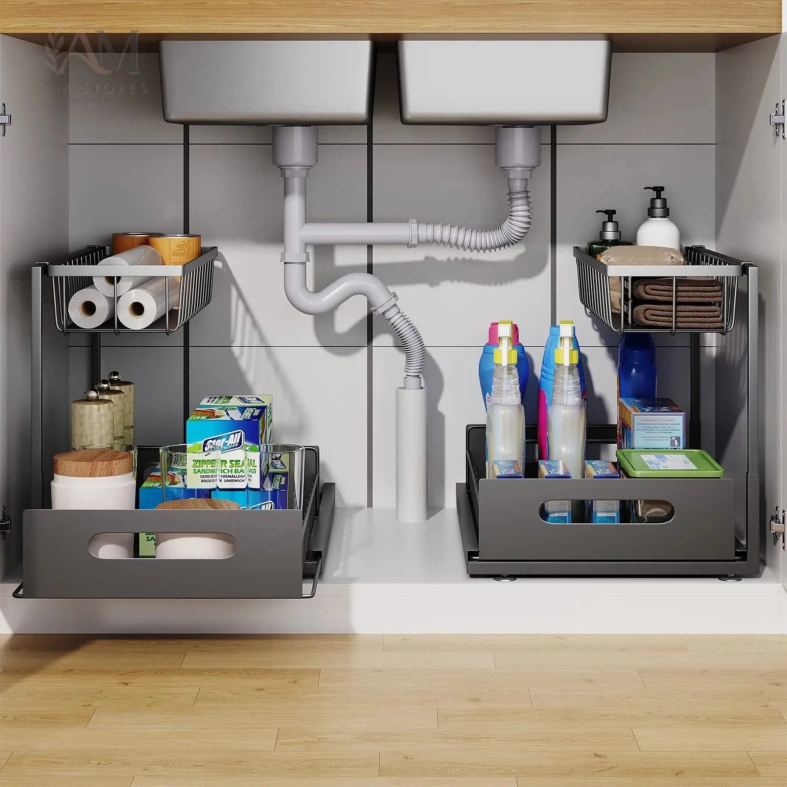 2-Tier Pull-Out Under-Sink Basket Organizer
