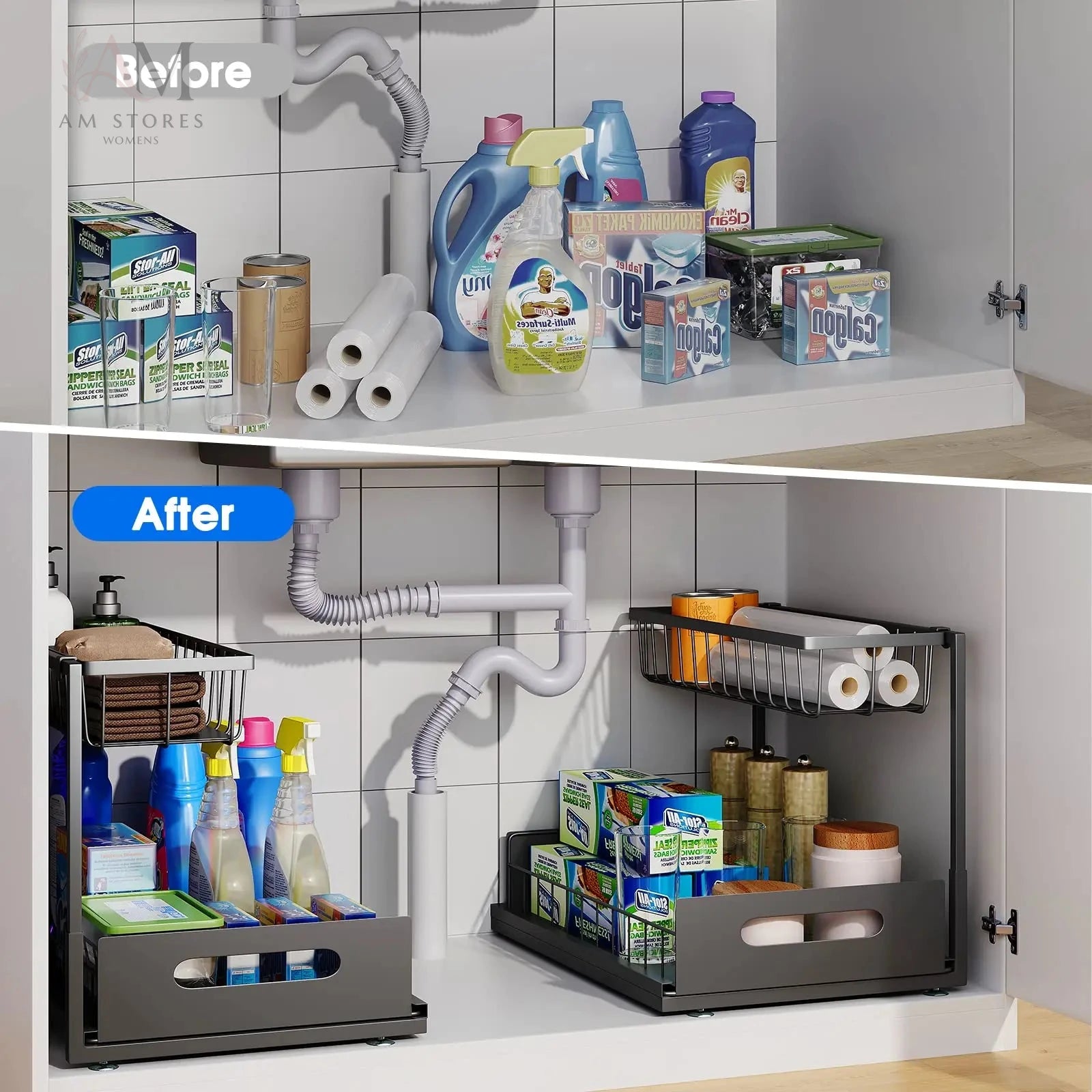 2-Tier Pull-Out Under-Sink Basket Organizer