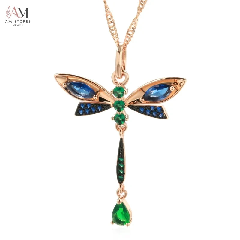 Kinel Blue Zircon Dragonfly Pendant Necklace - view 7