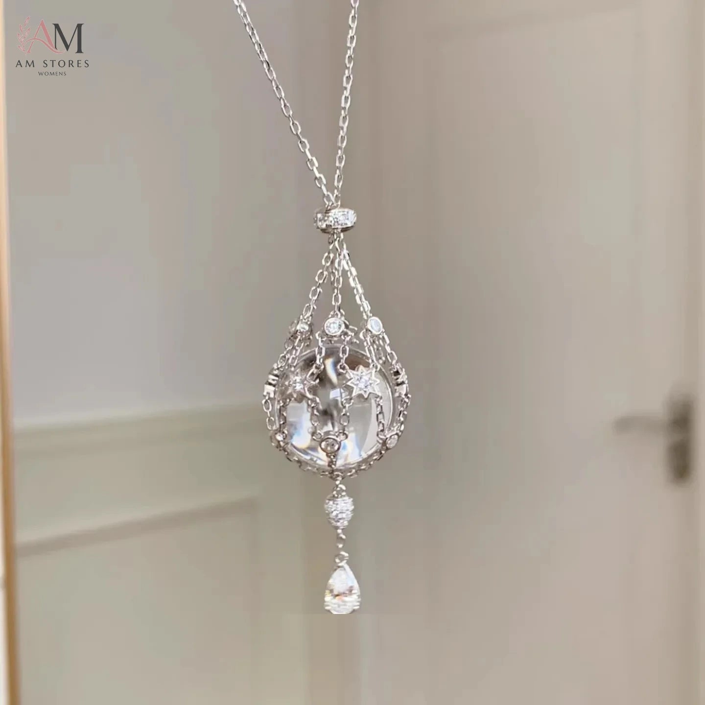 White Crystal Starry Mesh Pendant Necklace - view 6