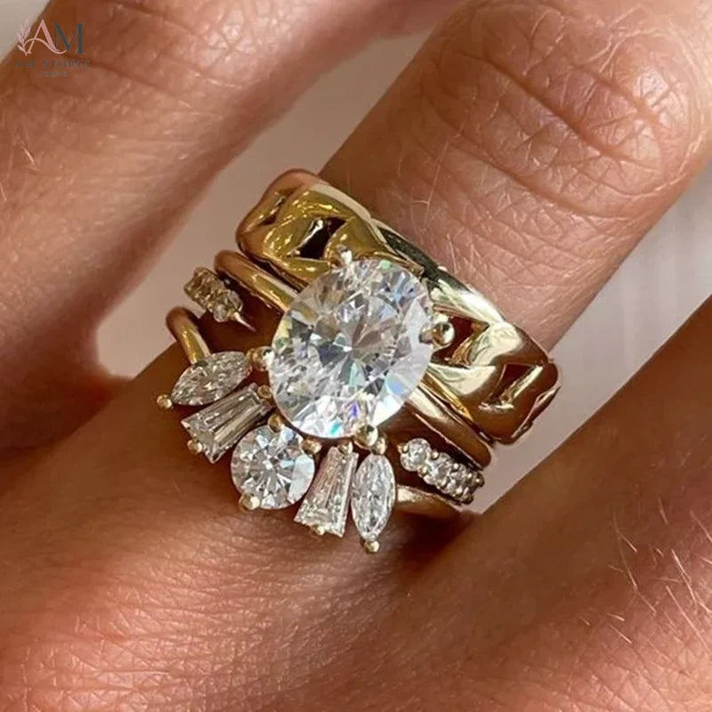 ORZTOON Geometric Cubic Zirconia Women's Ring - view 1
