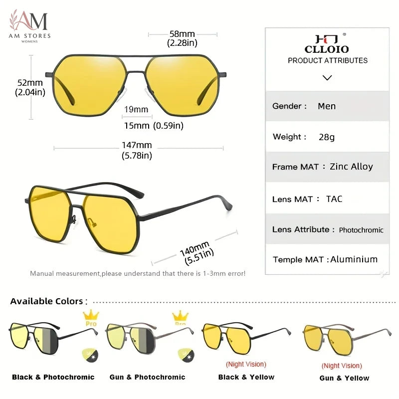 CLLOIO Unisex Square Polarized Photochromic Aluminum Sunglasses UV400 - view 5