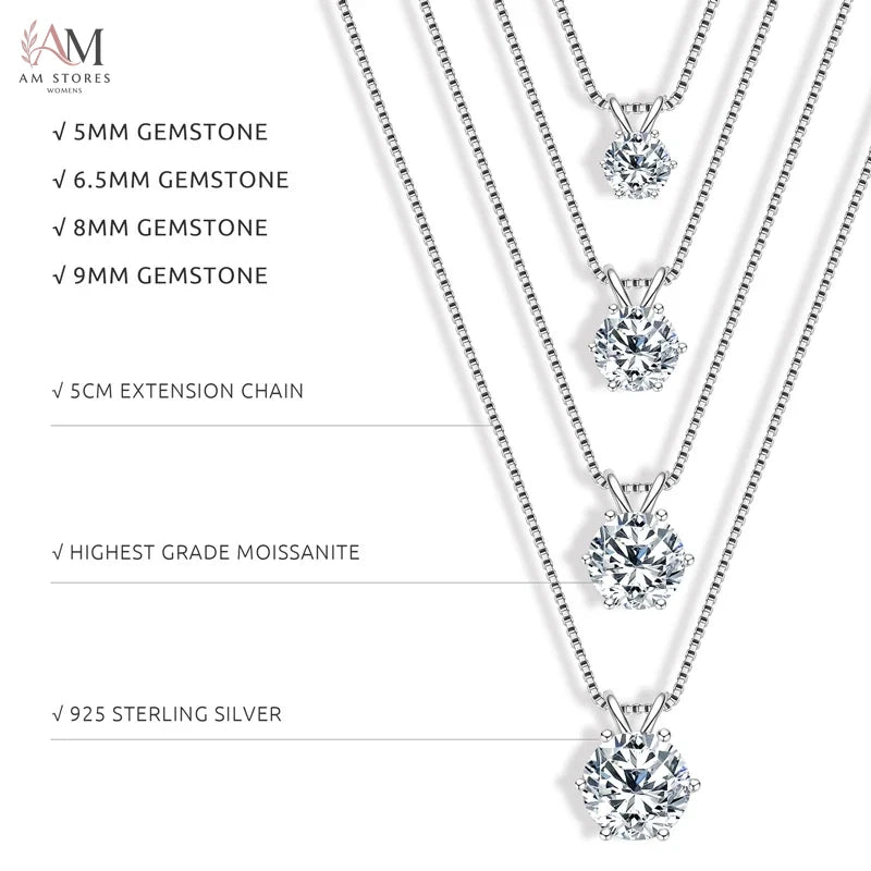 0.5–5ct Moissanite Pendant Necklace in 925 Silver - view 7