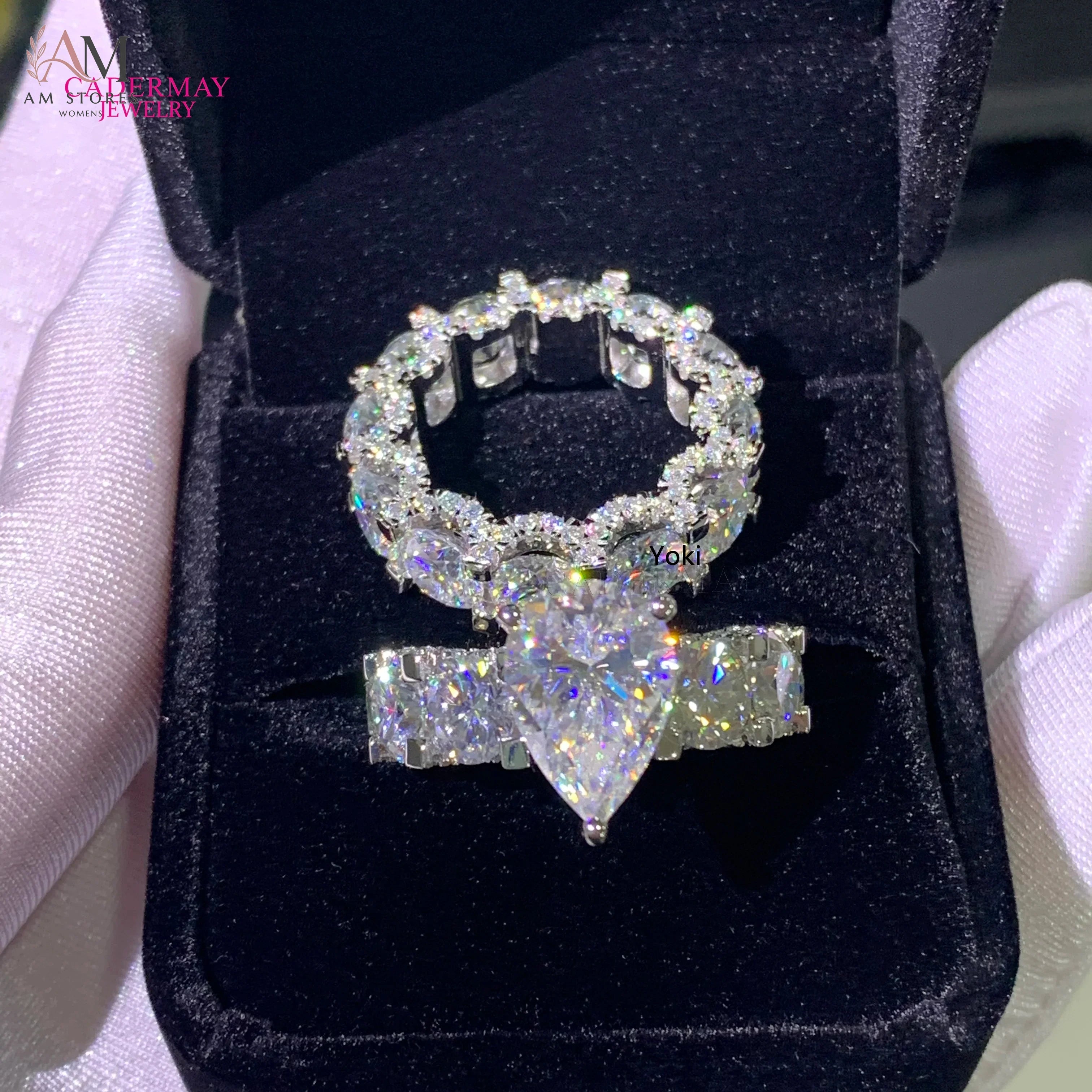 Cadermay 5ct Pear-Cut Moissanite Ring Set - view 2