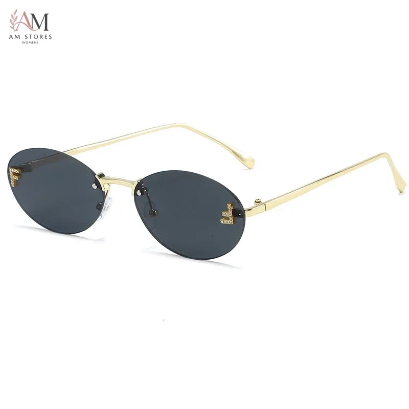 Diamond Women's Rimless Oval Metal Sunglasses - view 4