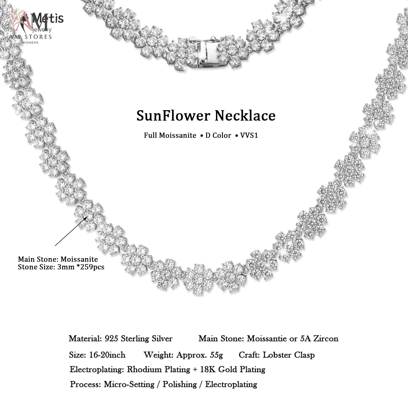 925 Sterling Silver Moissanite Pendant Women's Necklace - view 2