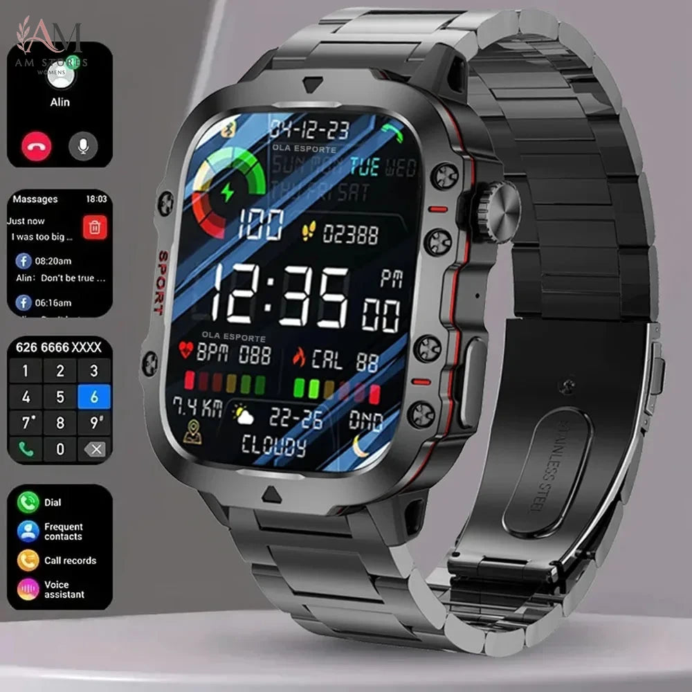 2025 New Military Smart Watch Men IP68 5ATM Outdoor Sports Fitness Tracker Health Monitoring 1.81Inch Bluetooth Calls Smartwatch