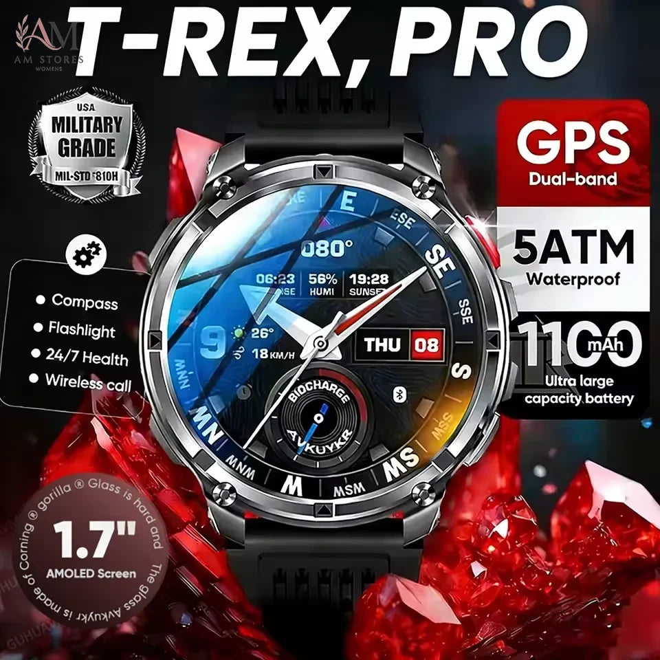 2026 New T-Rex3 Pro 1100mAh Battery Smart Watch GPS path 5ATM Waterproof Sports Run tracker Outdoors Compass Military Smartwatch