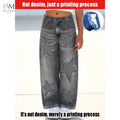 2026Children's Star Distressed Black and Gray Faux Denim Straight Pants