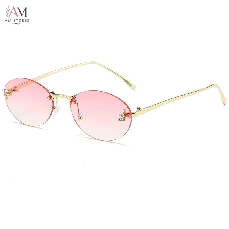 Diamond Women's Rimless Oval Metal Sunglasses - view 3