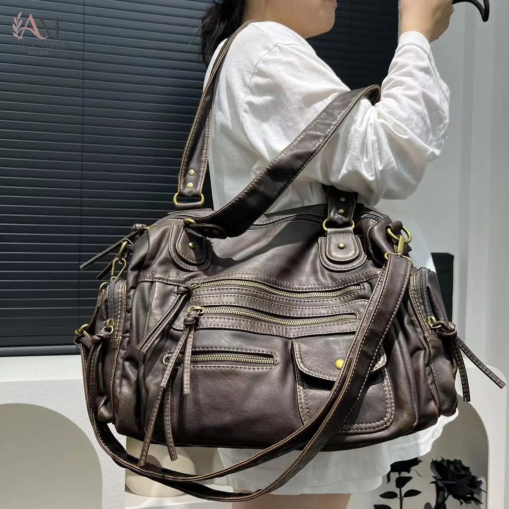 Y2K Girls' Leather Large-Capacity Vintage Crossbody Bag - view 4