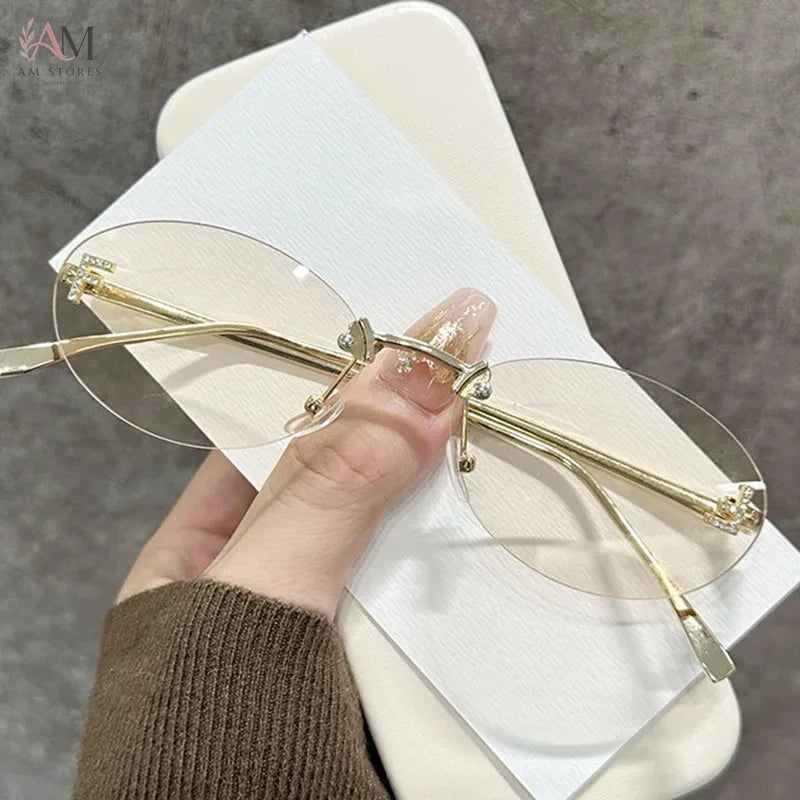 Diamond Women's Rimless Oval Metal Sunglasses - view 2