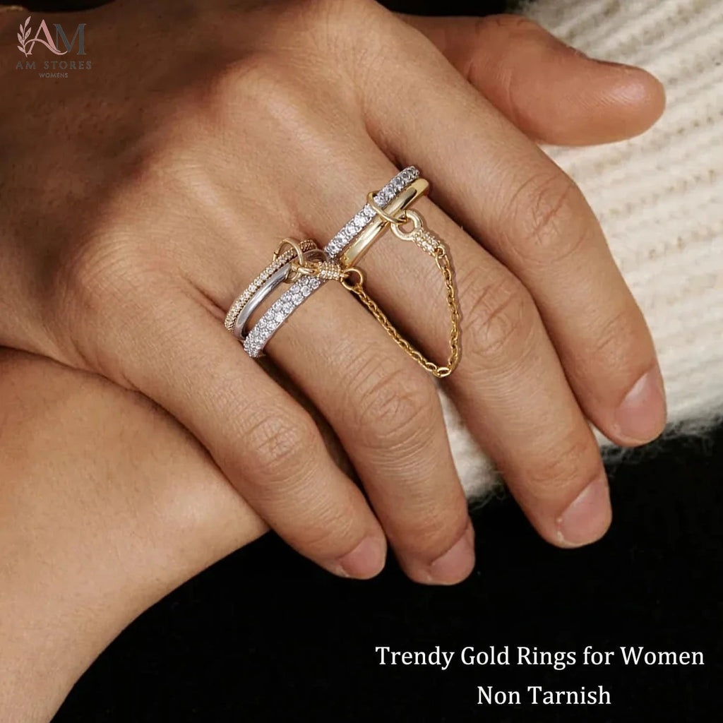 5-Piece Gold-Plated Cubic Zirconia Interlocking Ring Set - view 2