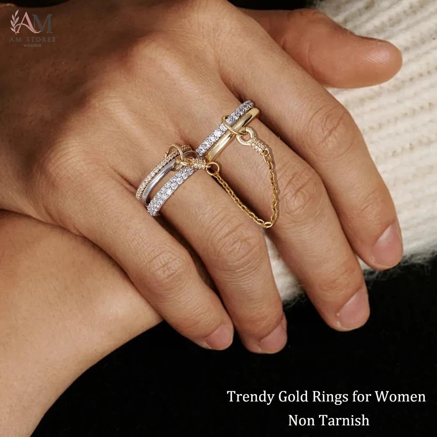 5-Piece Gold-Plated Cubic Zirconia Interlocking Ring Set - view 2