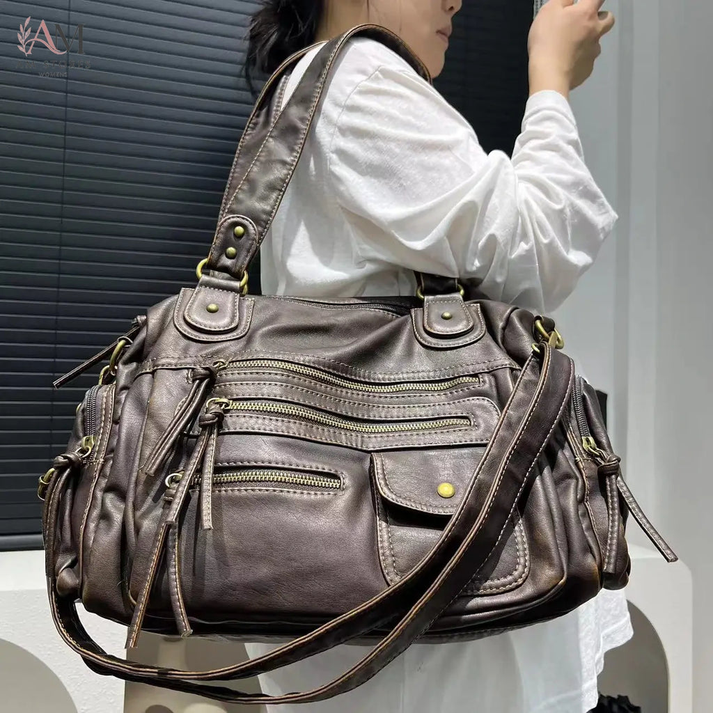 Y2K Girls' Leather Large-Capacity Vintage Crossbody Bag - view 3