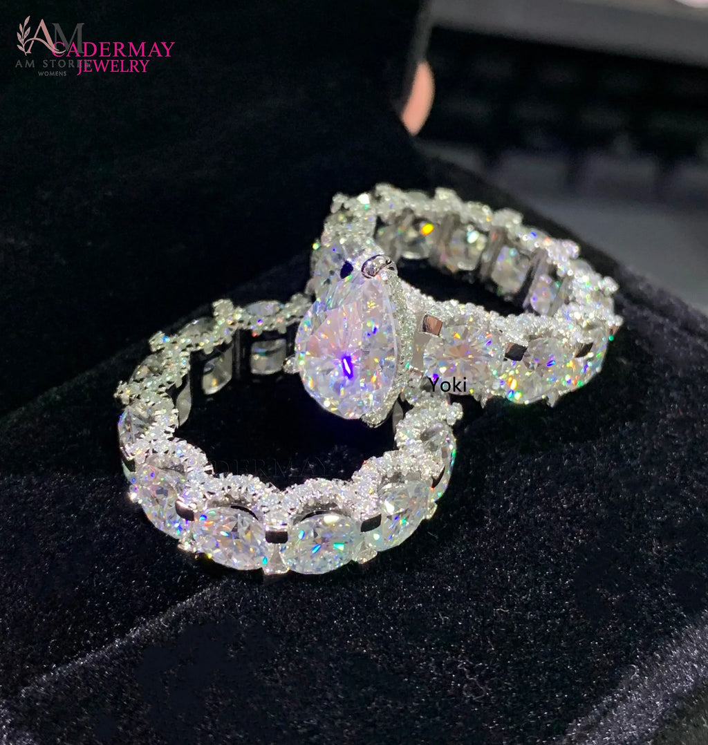 Cadermay 5ct Pear-Cut Moissanite Ring Set - view 3