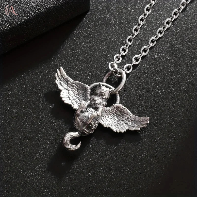 Cat & Wing Pendant Necklace - view 4