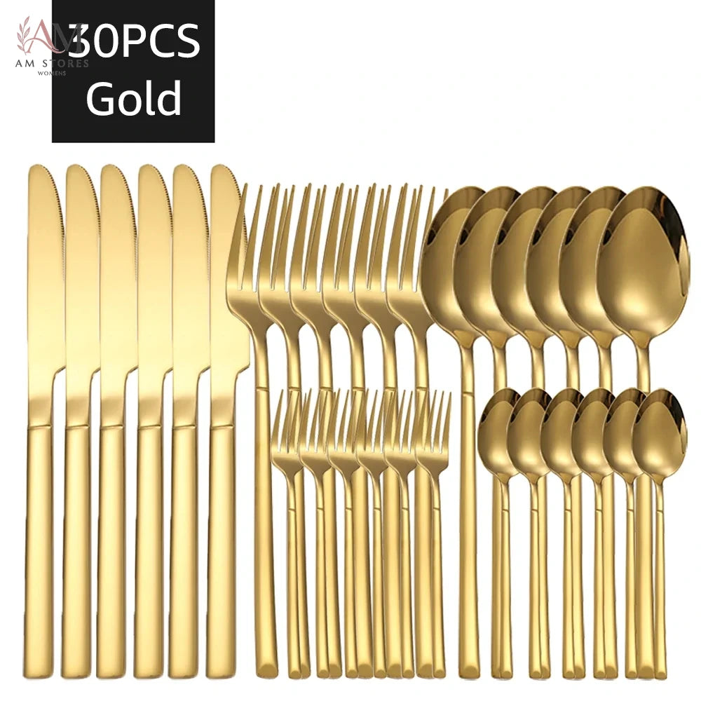 30-Piece Stainless Steel Gold Flatware Set - view 12