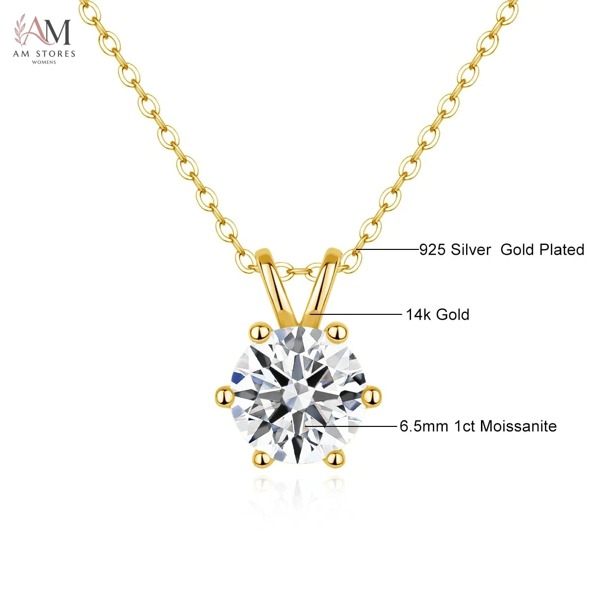 14K Gold Moissanite Pendant Necklace - view 12