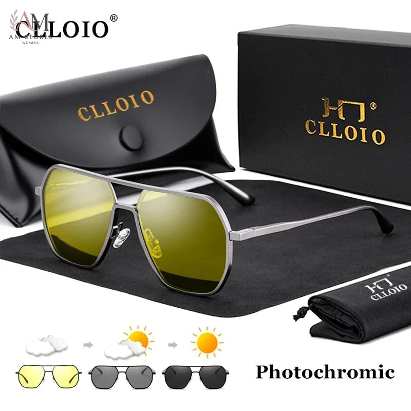 CLLOIO Unisex Square Polarized Photochromic Aluminum Sunglasses UV400 - view 1