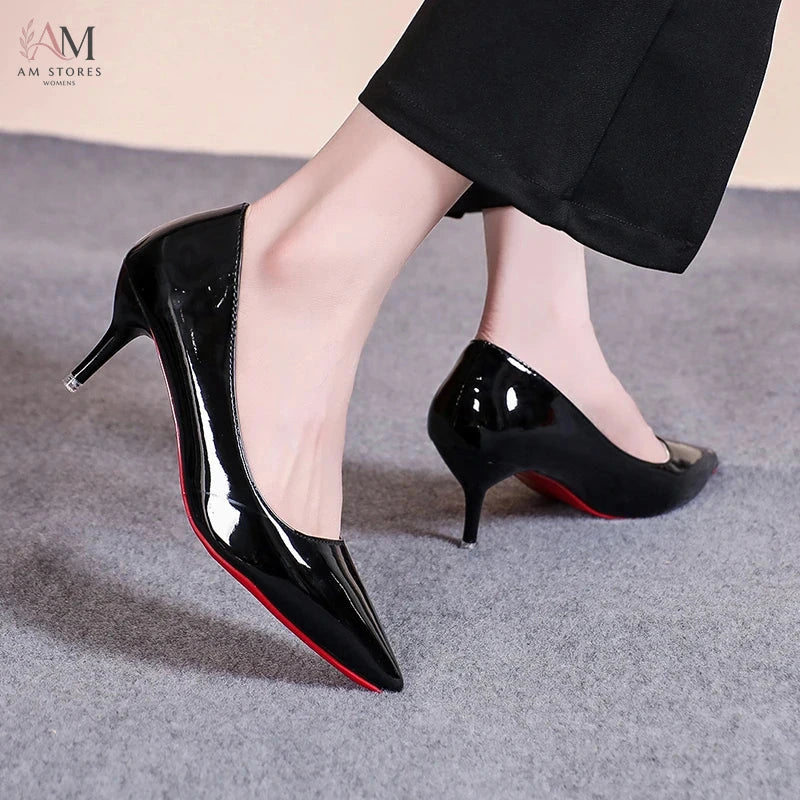 Women's Patent Leather Pointed-Toe Red-Sole Stiletto Pumps - view 5