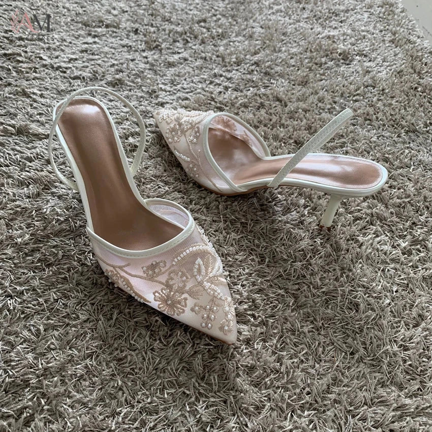 Women's Embroidered Mesh Pointed-Toe Slingback Heels - view 3