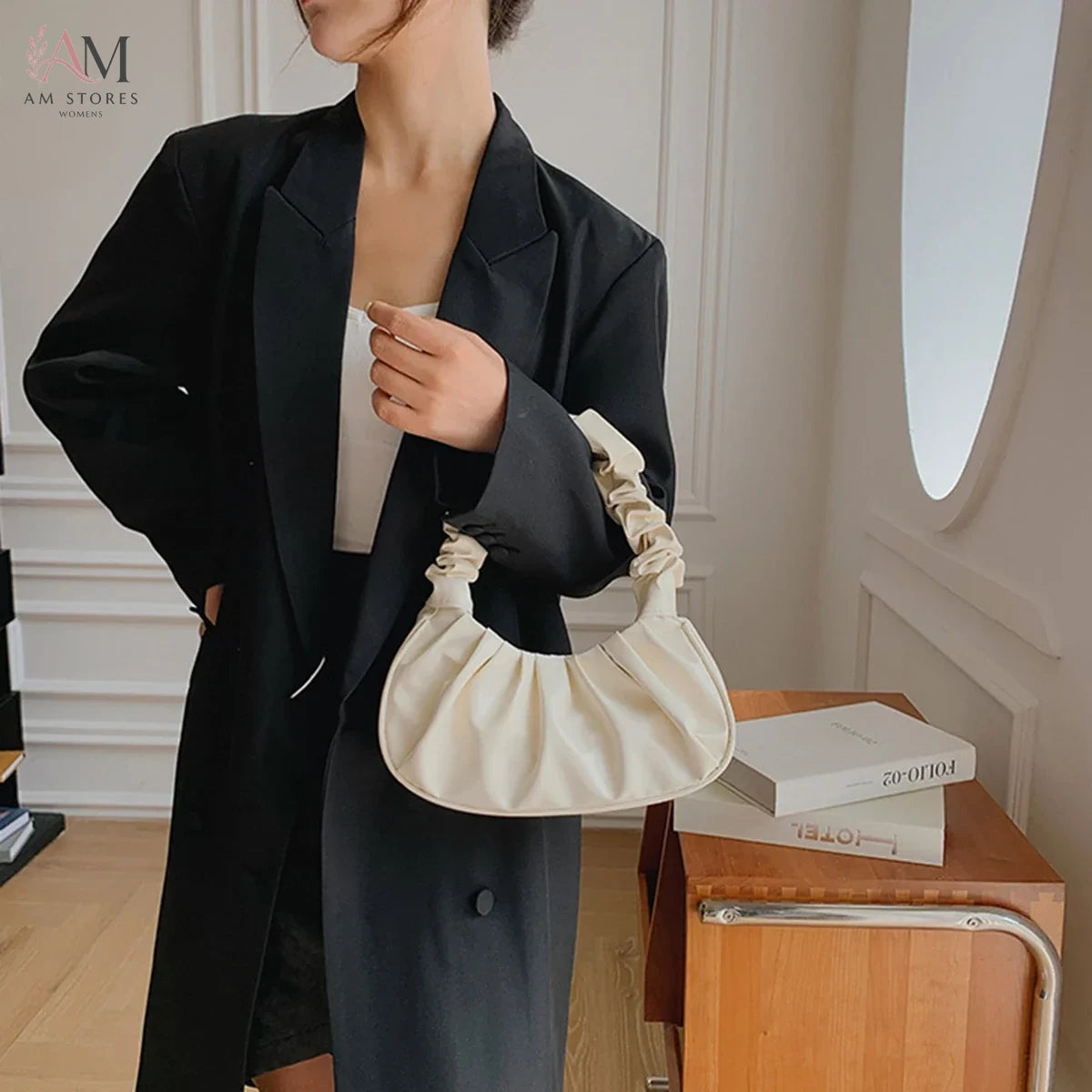 Women's Pleated PU Leather Cloud Shoulder Bag - view 1