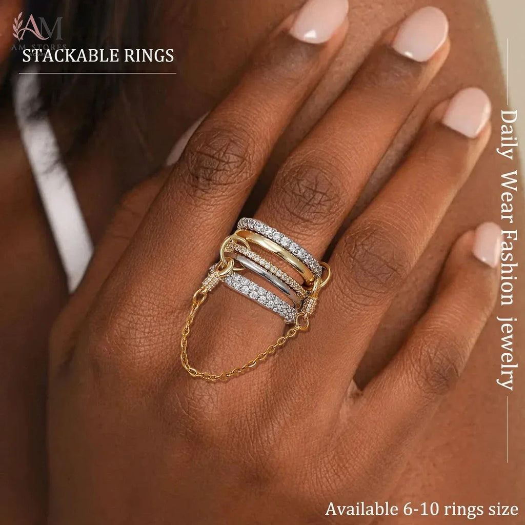 5-Piece Gold-Plated Cubic Zirconia Interlocking Ring Set - view 3
