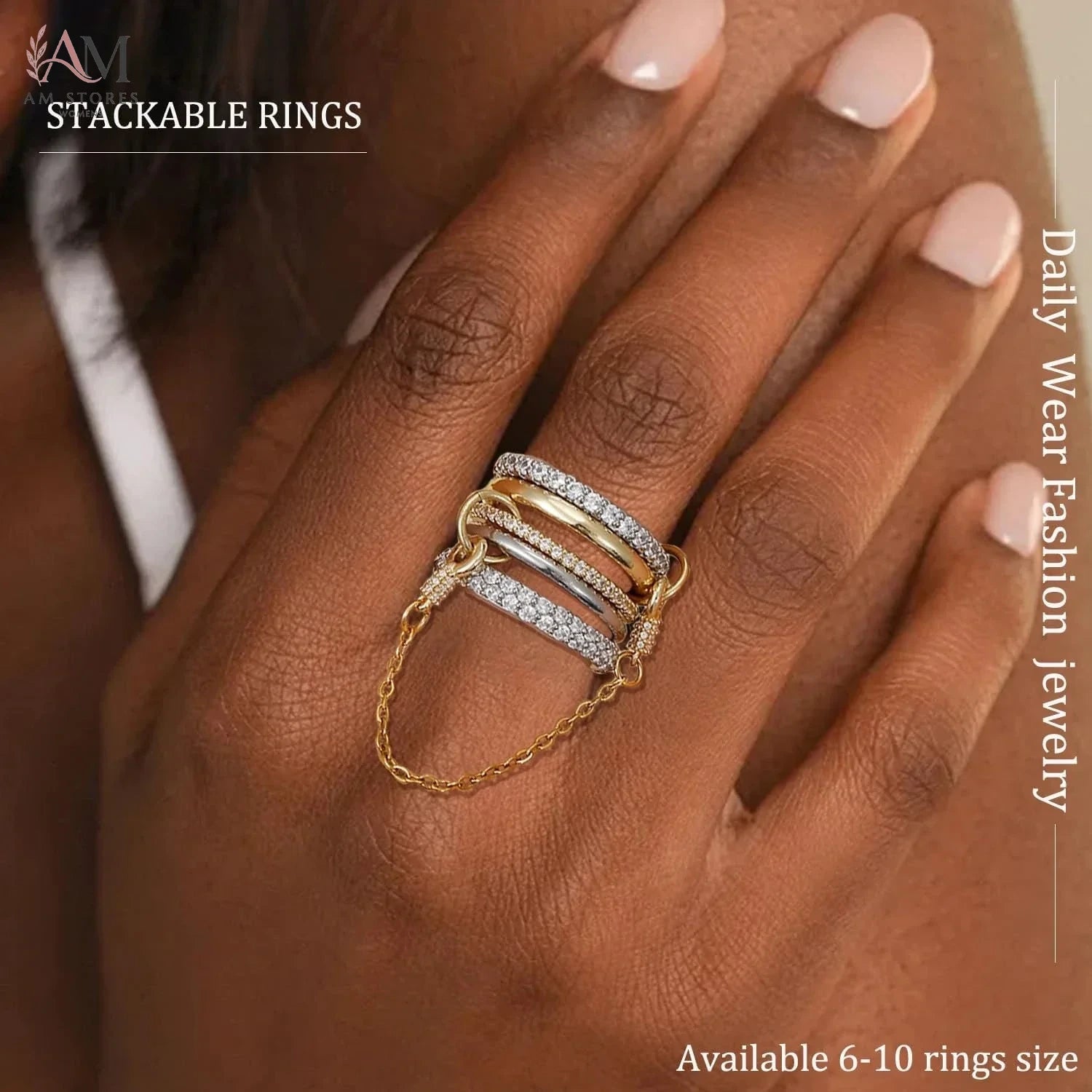 5-Piece Gold-Plated Cubic Zirconia Interlocking Ring Set - view 3