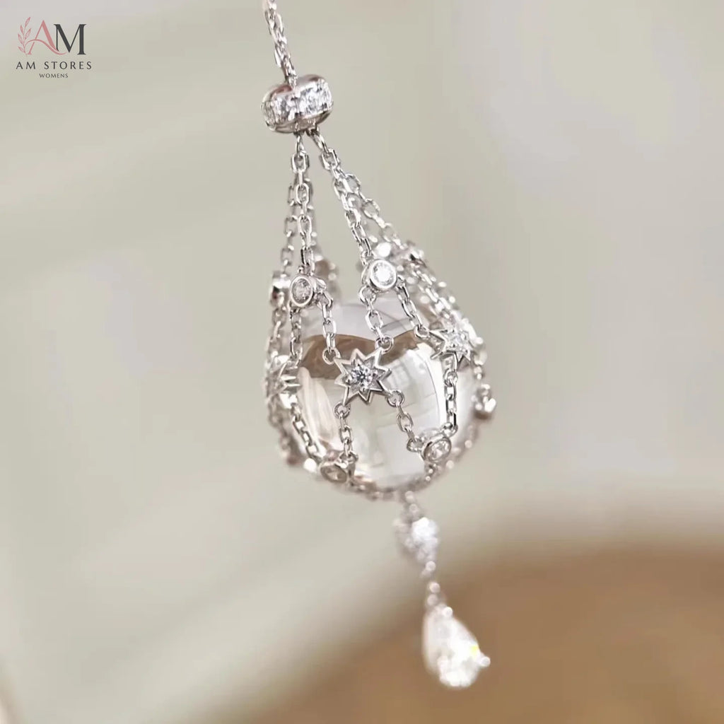White Crystal Starry Mesh Pendant Necklace - view 2