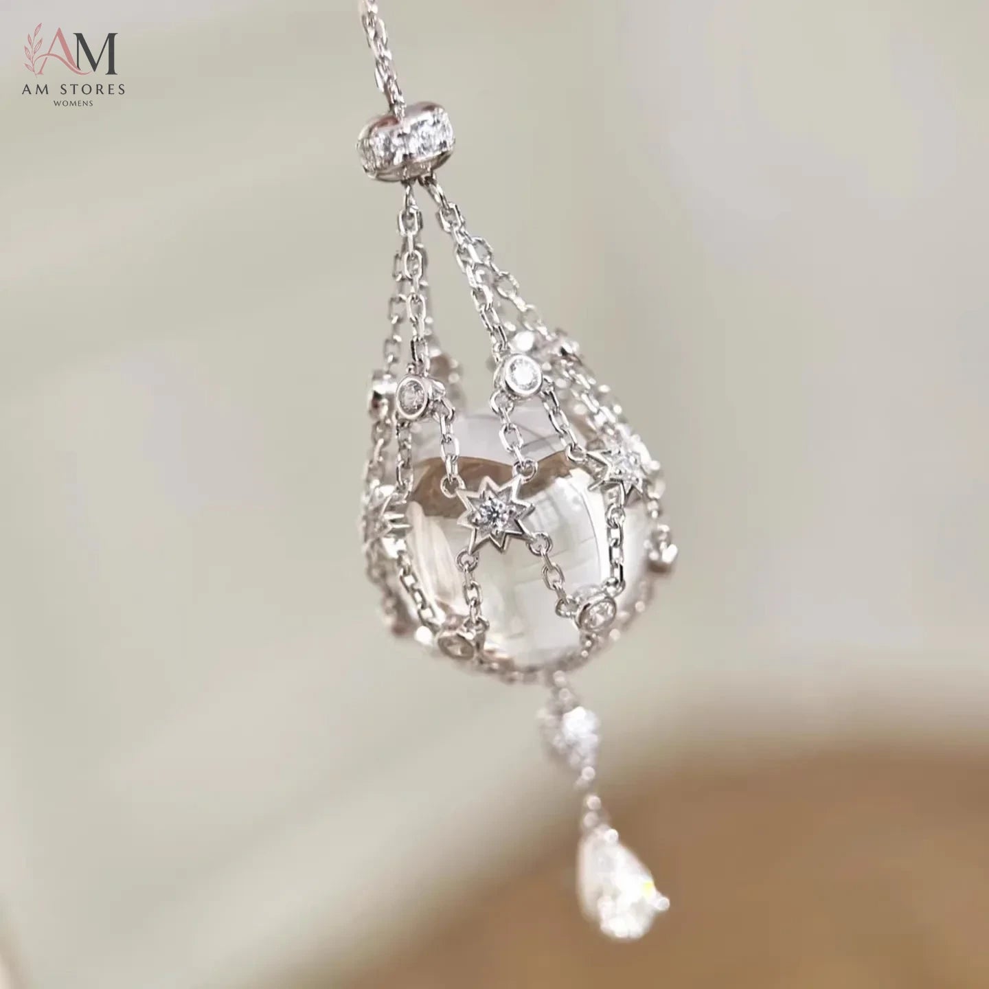 White Crystal Starry Mesh Pendant Necklace - view 2
