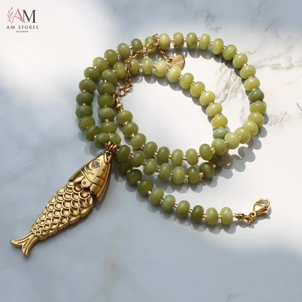 Bohemian Natural Stone Fish Pendant Necklace - view 6