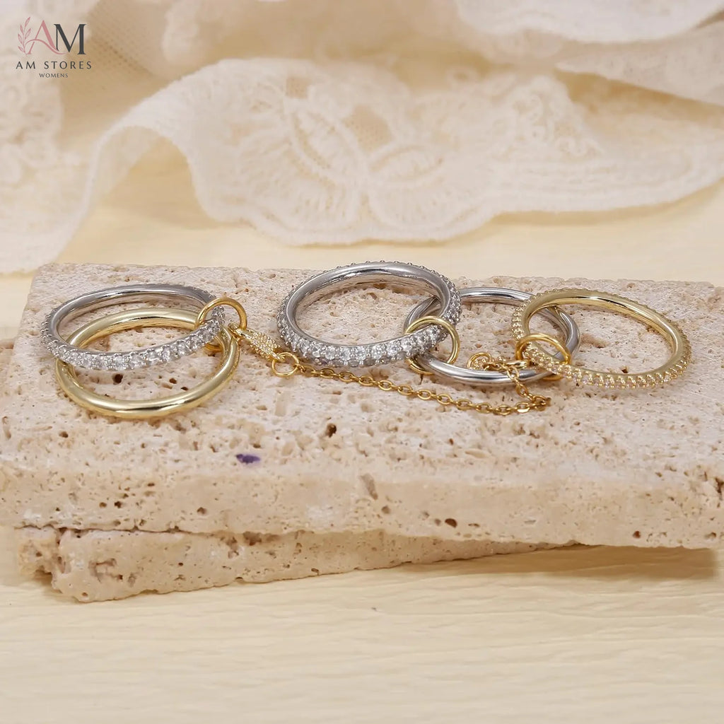 5-Piece Gold-Plated Cubic Zirconia Interlocking Ring Set - view 4