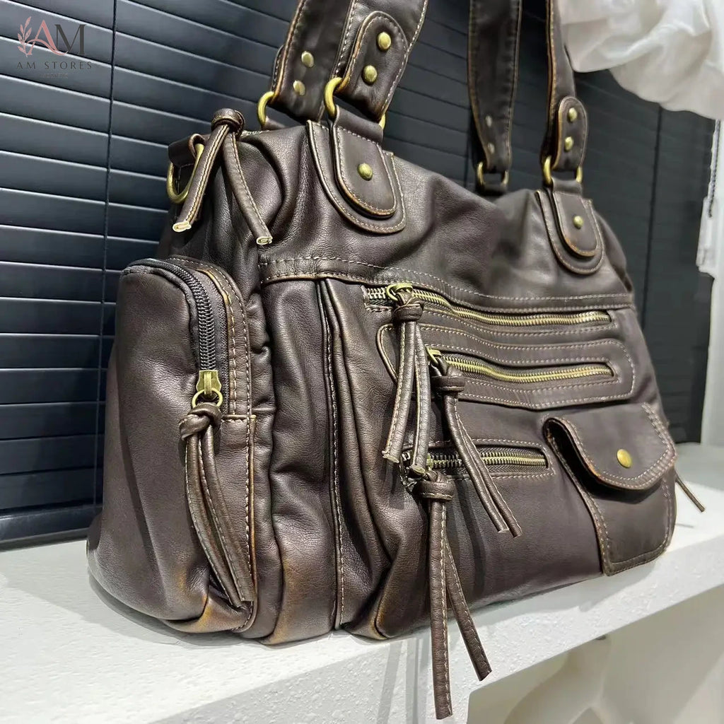 Y2K Girls' Leather Large-Capacity Vintage Crossbody Bag - view 5