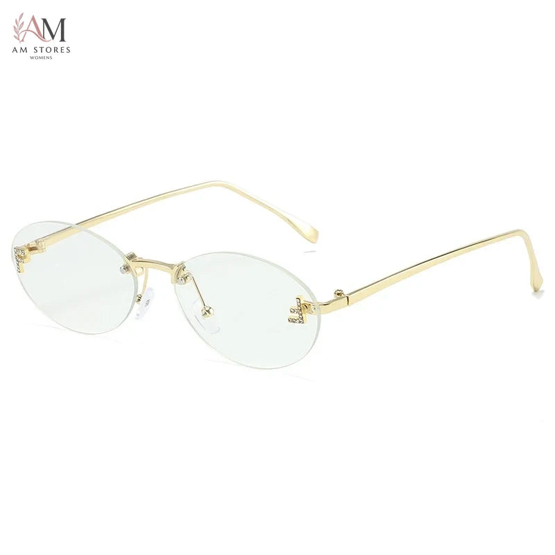 Diamond Women's Rimless Oval Metal Sunglasses - view 7