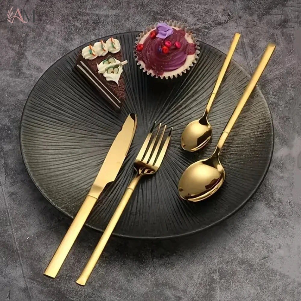 30-Piece Stainless Steel Gold Flatware Set - view 3