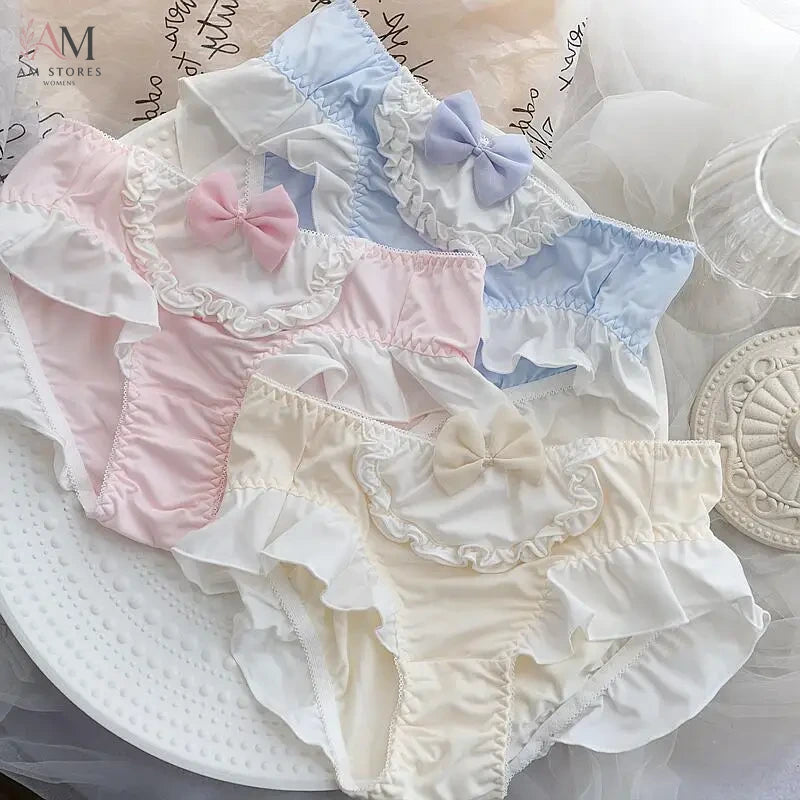 4XL Large Size Cute Lovely Sweety Milk Silk for Busty Women Bow Lolita Princess Style Cosplay Panties High Elasticity Breifs