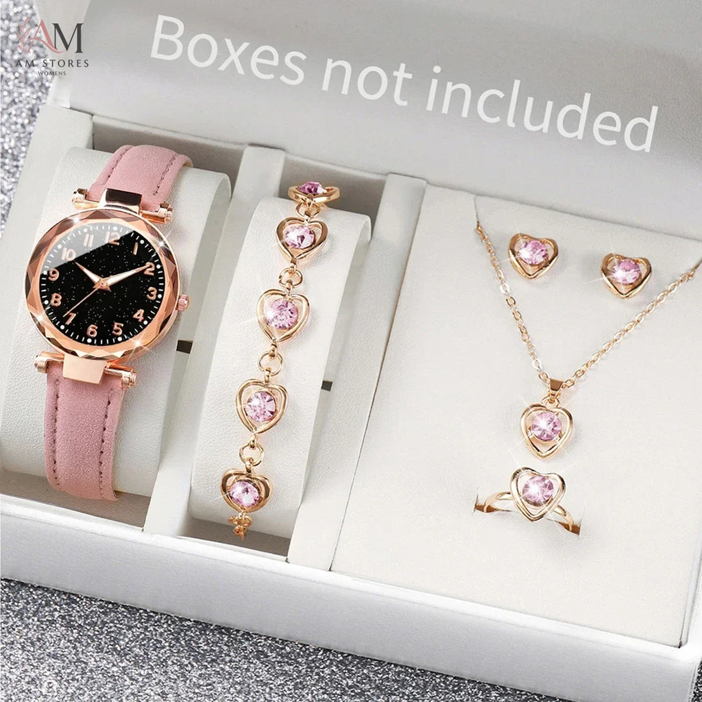 5/6PCS Fashion Women Watches Casual Leather Band Quartz Watch for Women Clock Jewelry Set Reloj Mujer（Without Box）