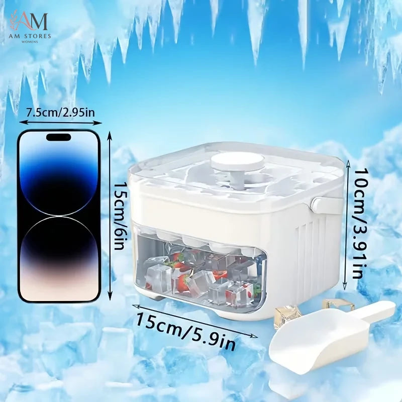 50-Cube Double Layer Ice Cube Maker with Easy Press Cap, Household Refrigerator Ice Making Mold Storage Box, Multi-purpose Kitchen Ice Container