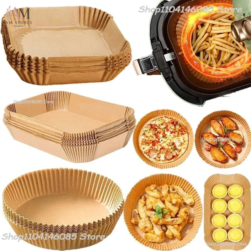 50Pcs Air Fryer Disposable Paper Non-Stick Airfryer Baking Papers Round Air-Fryer Paper Liners Paper Kitchen Accessories