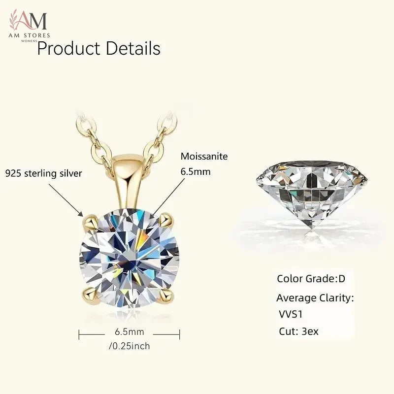 1ct Moissanite Solitaire Pendant Necklace in 925 Silver - view 6