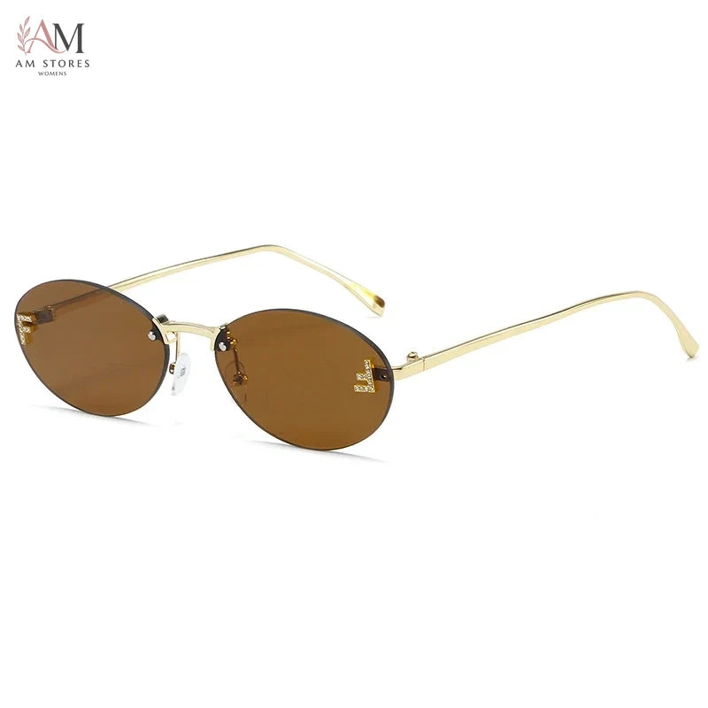 Diamond Women's Rimless Oval Metal Sunglasses - view 8