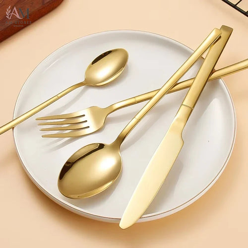 30-Piece Stainless Steel Gold Flatware Set - view 2