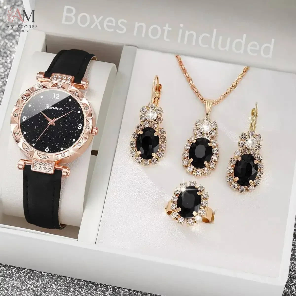 5PCS/Set Fashion Rhinestone Women's Watch Leather Strap Ladies Quartz Wristwatches Diamond Jewelry Set Reloj Mujer（Without Box）