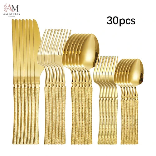 6/30pcs Golden waist knife, fork and spoon stainless steel tableware set dessert fork and spoon steak knife, fork and spoon