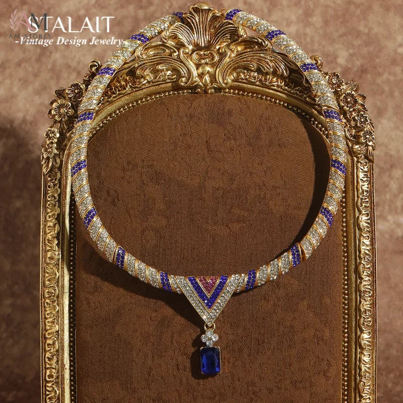 Vintage Blue Cubic Zirconia Pendant Necklace - view 1